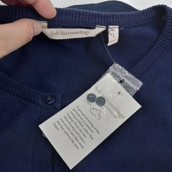 Soft Surroundings Mariam Mixed Media Cardigan Navy Blue Longline Minimalist S - Picture 4 of 7